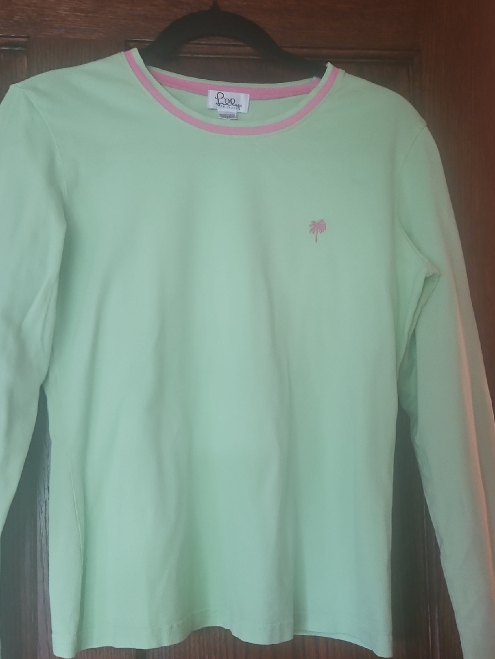 Lilly Pulitzer Womans' Long-Sleeve Mint Top with Pink Trim